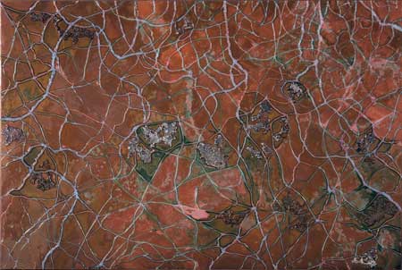 Capillary 5, 24” x 36,” chemistry, plastic, and glass on copper